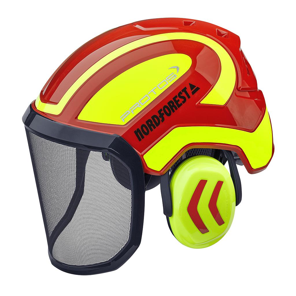 204002 Protos Kopfschutzkombination Integral Forest, Gr. 54-62 cm, rot-neongelb, SN/Nr.: